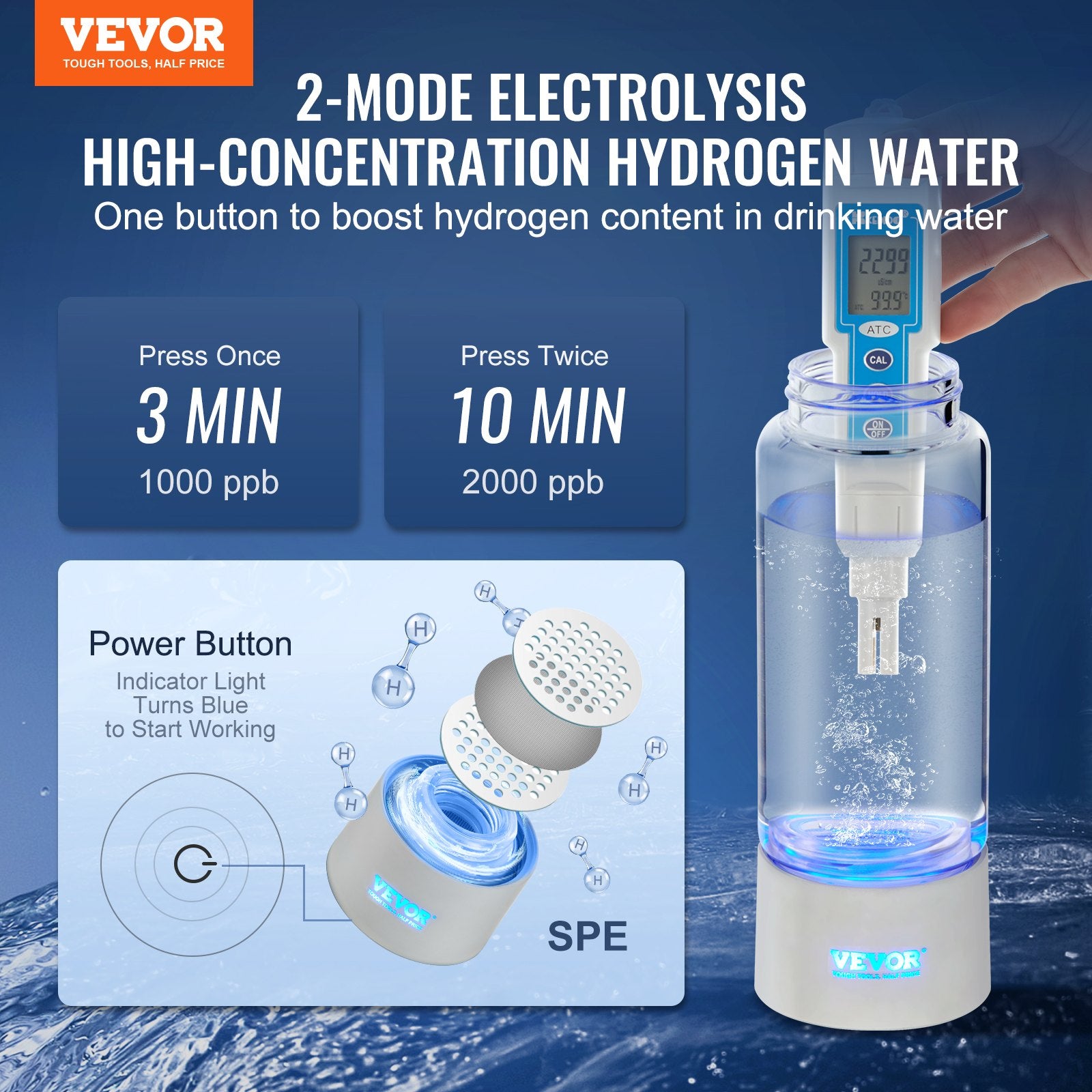 Hydrogen Water Bottle Generator, 380 Ml / 13.4 Oz Capacity Portable Hydrogen Water Maker, SPE Technology Hydrogen Rich Water Ionizer Machine With Nasal Inhalation Tube And Self-Cleaning