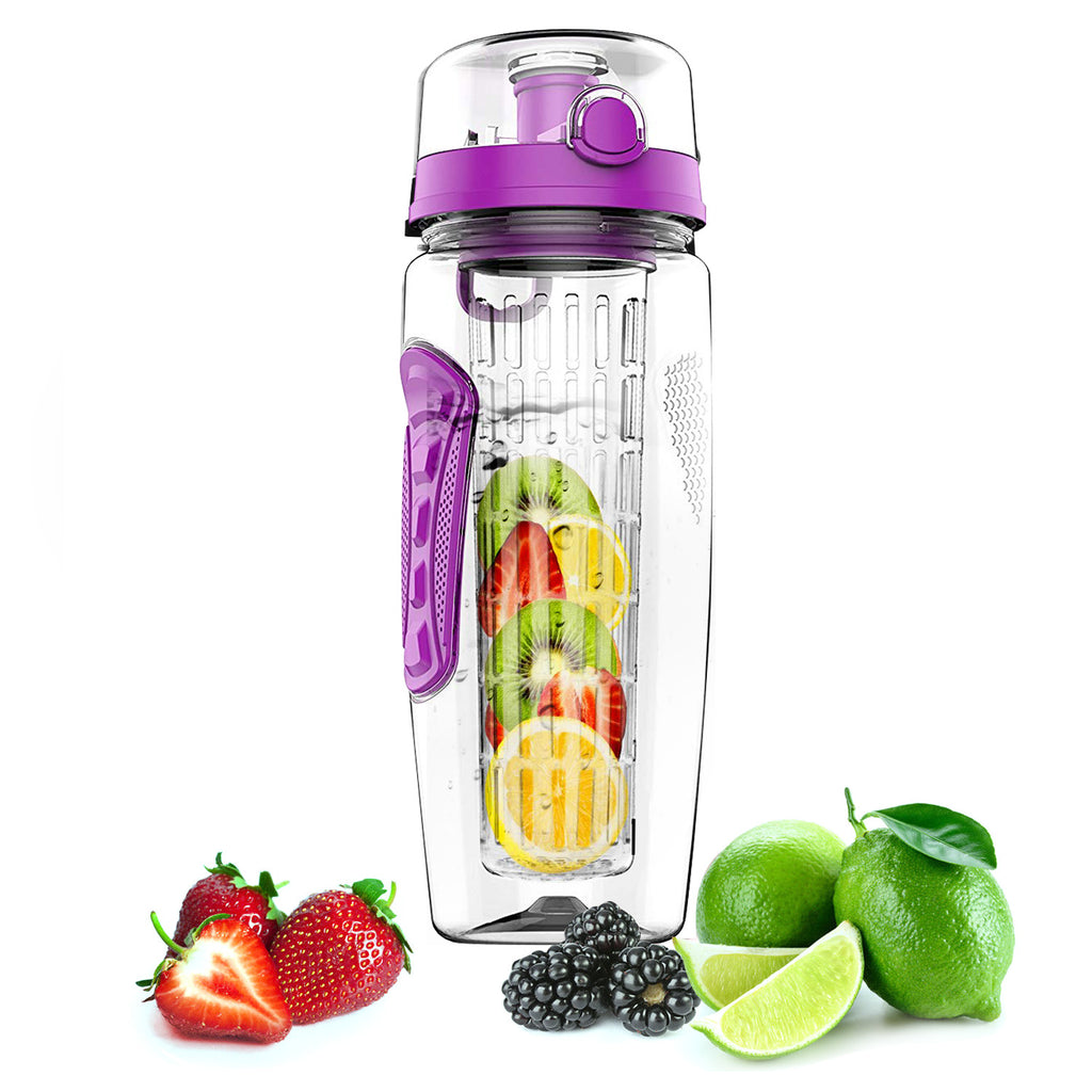 3 Color Options - 1Pc Fruit Infuser Water Bottle 32OZ Juice Shaker Sport With Flip Top Lid Anti-Slip Grips For Office Home Sport Running Walking Hiking