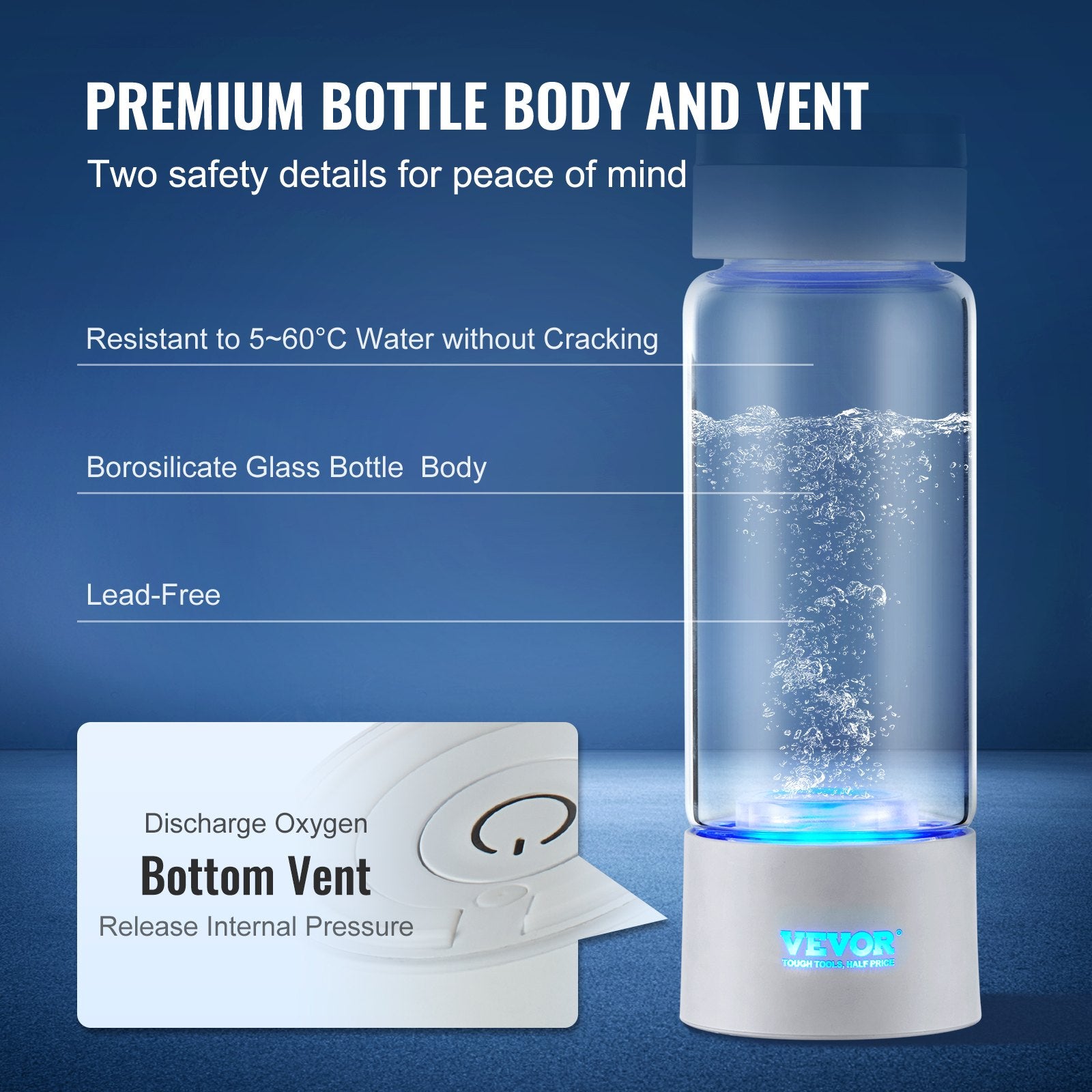 Hydrogen Water Bottle Generator, 380 Ml / 13.4 Oz Capacity Portable Hydrogen Water Maker, SPE Technology Hydrogen Rich Water Ionizer Machine With Nasal Inhalation Tube And Self-Cleaning