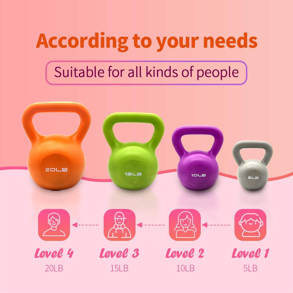 5lbs Kettlebell Set, Strength Training Kettlebells Weight Set For Women, Vinyl Coated Kettle Bell For Home Gym Workout Weight Lifting Equipment, Comfortable Grip Wide Handle Weights