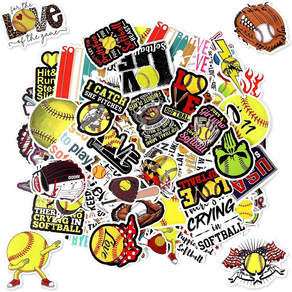 100 PCS Softball Stickers, Vinyl Decal For Water Bottle Laptop Car Helmet Guitar Skateboard Softball Accessories Gifts Clearance Sale1