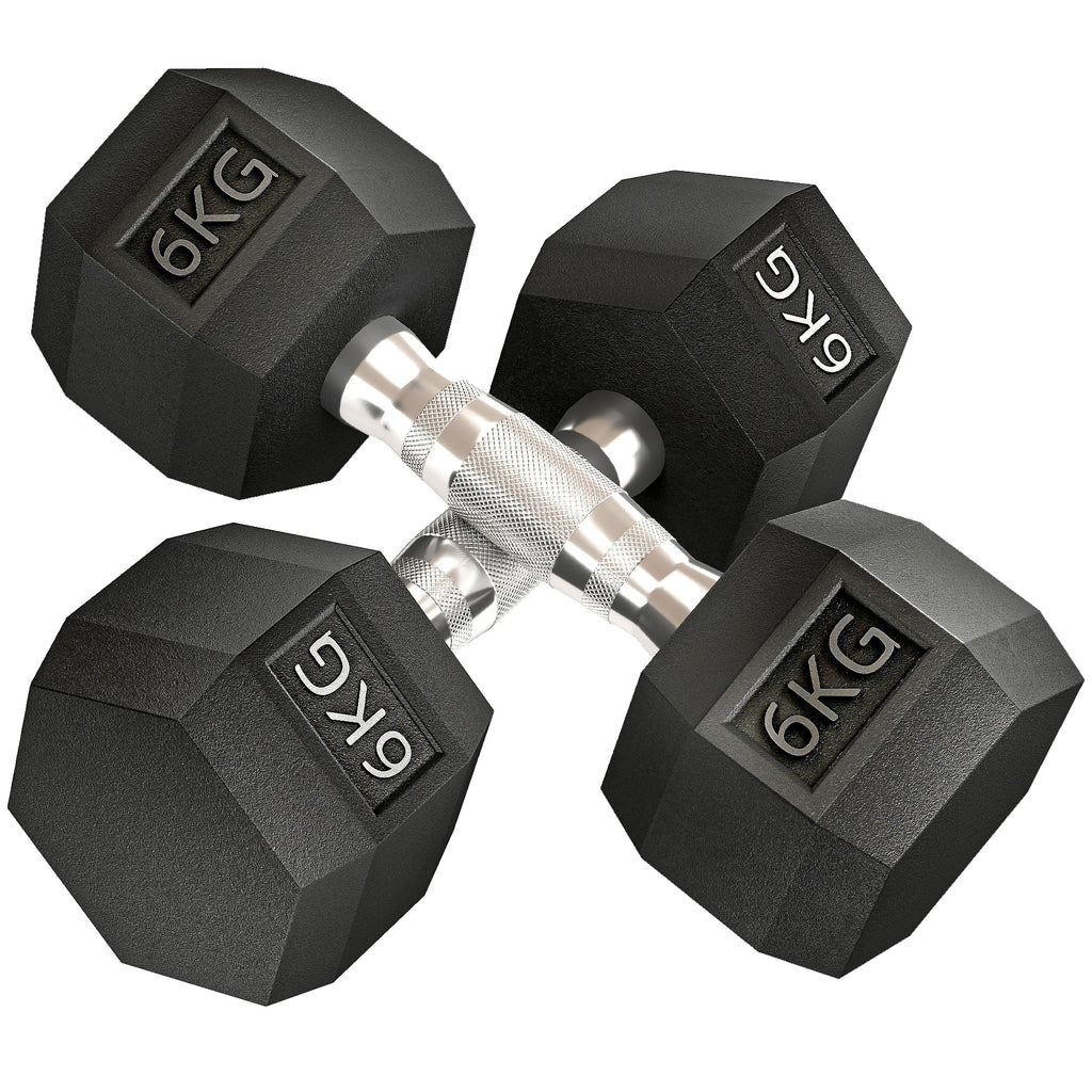 2x6kg Hex Dumbbells Set Rubber Dumbbells Weight Lifting Equipment Fitness Home Gym