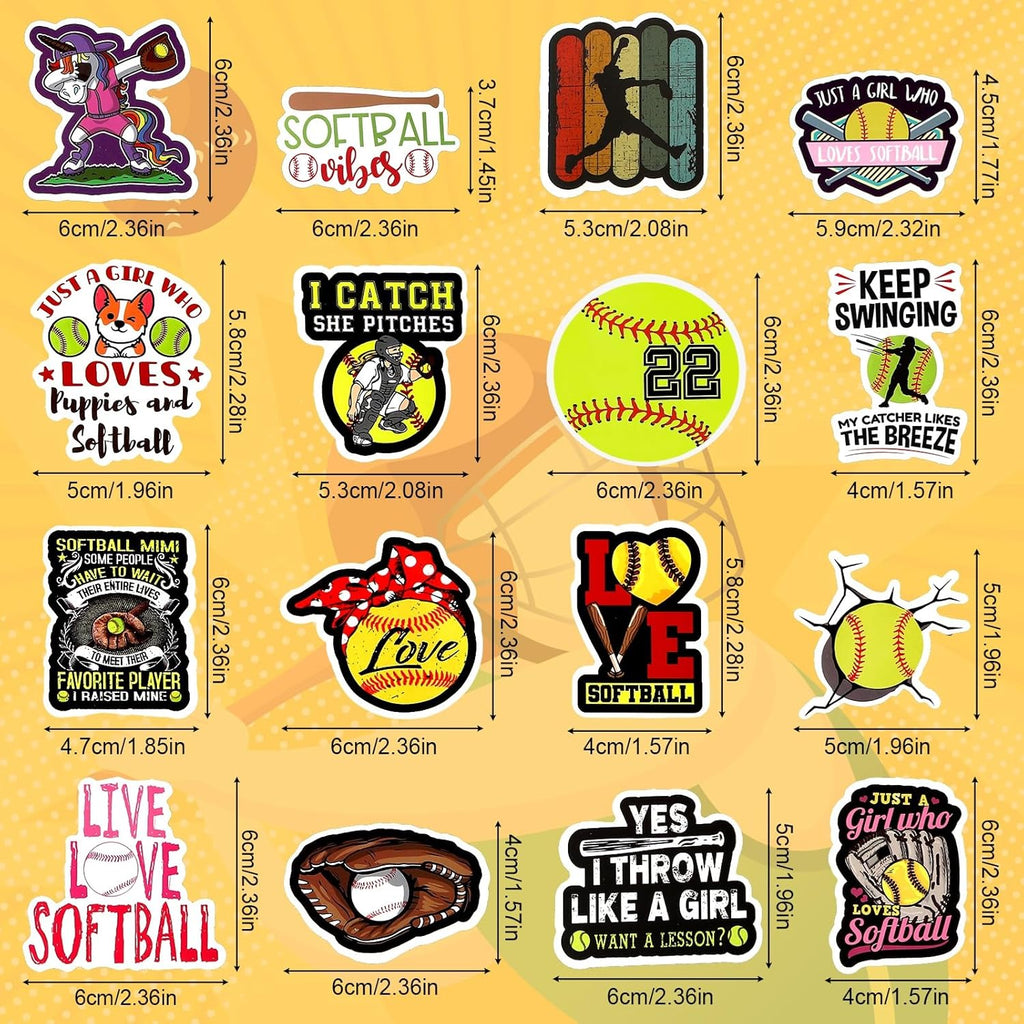 100 PCS Softball Stickers, Vinyl Decal For Water Bottle Laptop Car Helmet Guitar Skateboard Softball Accessories Gifts Clearance Sale1