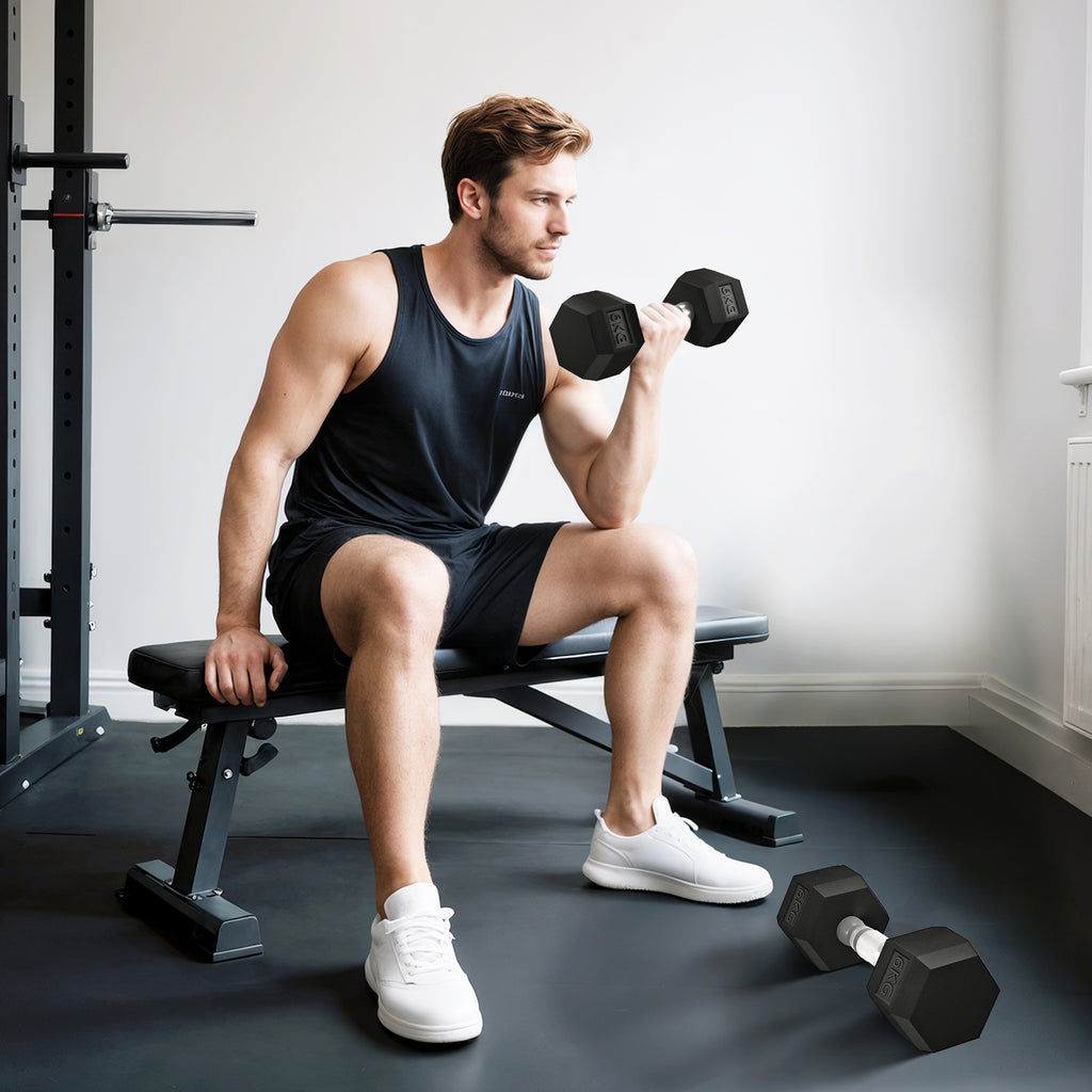 2x6kg Hex Dumbbells Set Rubber Dumbbells Weight Lifting Equipment Fitness Home Gym